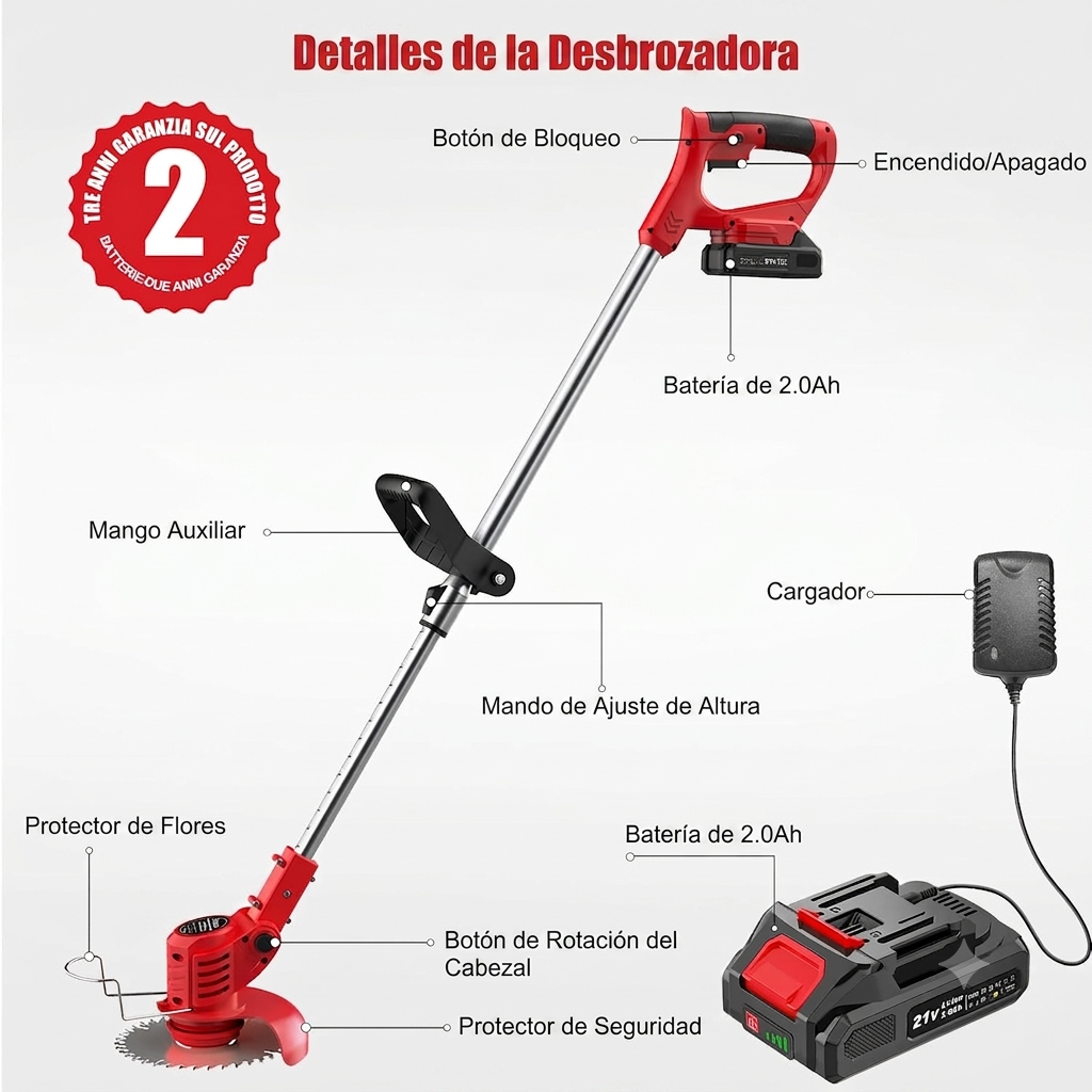 TurboBlade - Guadaña Eléctrica Recargable 3 en 1 - Corta, poda y desbroza + Batería EXTRA GRATIS (Solo HOY)